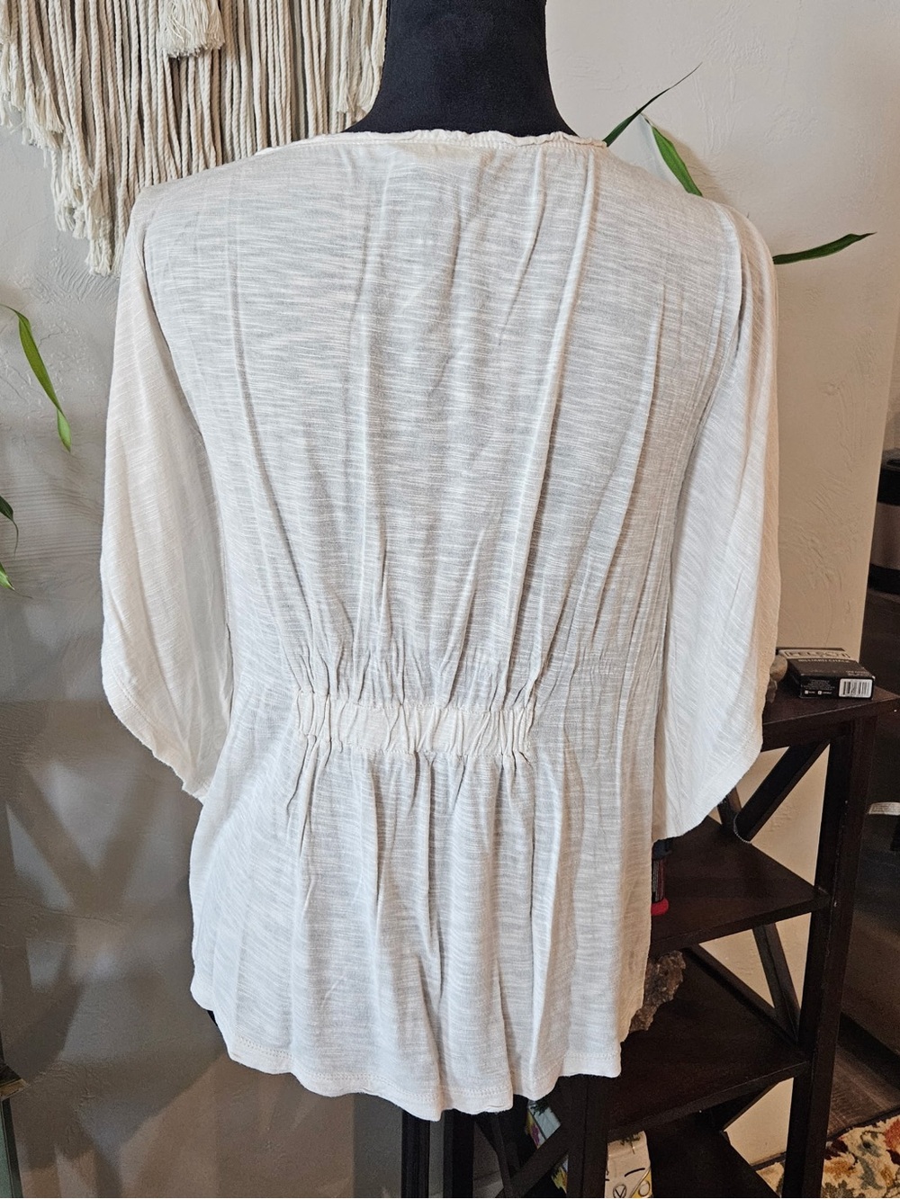Women's Floral Draped Neck Lightweight Top w/ Flutter Sleeve- Cream/Pink - Picture 2 of 5